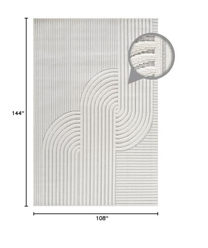 Modern Rug 9x12 Luxury Swirl Curved Large Micro Loop Area Rugs Soft High-Low Pile Stain Resistant Easy to Clean Non-Shedding Durable Living Room Kitchen Indoor Carpet (White) - color: Curved / White, size: 9' x 12' (Rectangular)