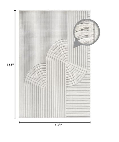 Modern Rug 9x12 Luxury Swirl Curved Large Micro Loop Area Rugs Soft High-Low Pile Stain Resistant Easy to Clean Non-Shedding Durable Living Room Kitchen Indoor Carpet (White) - color: Curved / White, size: 9' x 12' (Rectangular)