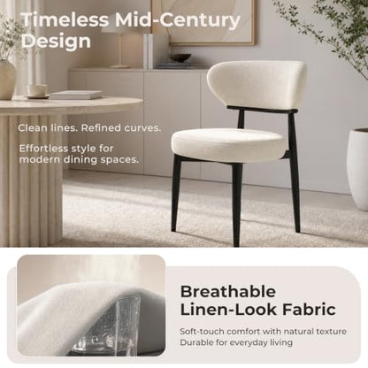 Dining Chairs Set of 4, Modern Upholstered Fabric Dining Chairs | Thick Padded Seat, Textured Fabric, Curved Back, Metal Frame, Dining Room, Kitchen, Breakfast Nook, Restaurant, Beige - color: Beige, size: Set of 4