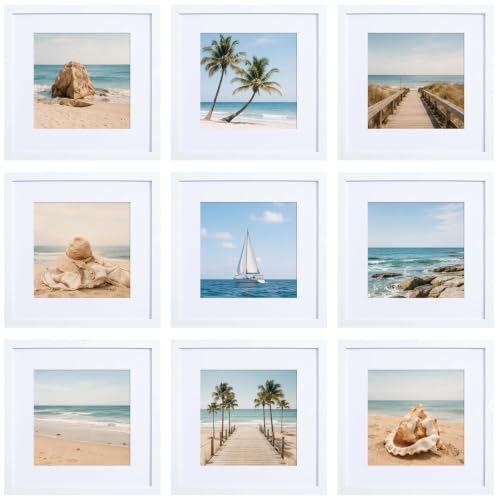 HEART ART 12x12 White Picture Frame 8x8 with Mat Set of 9 | Gallery Wall Frame Set, Collage, Square Picture Frames - color: White, size: 12x12 for 8x8