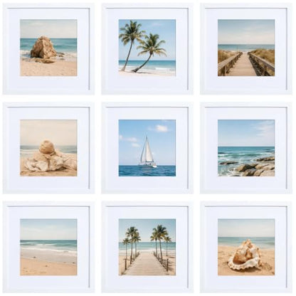HEART ART 12x12 White Picture Frame 8x8 with Mat Set of 9 | Gallery Wall Frame Set, Collage, Square Picture Frames - color: White, size: 12x12 for 8x8
