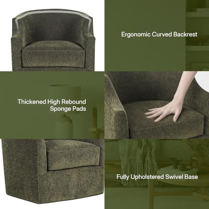 34” Upholstered Swivel Barrel Accent Chair, 360° Swivel Armchair with Metal Base, Comfy Foam Padded Seat for Living Room Bedroom Dressing Room, 176 lbs Weight Capacity (KJ-0922C-LIGHT 162-2) - color: Kj-0922c-light 162-2