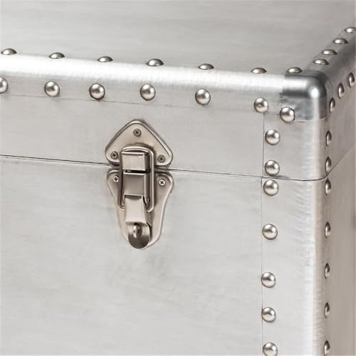 BOWERY HILL 3-Drawer Mid-Century Metal Accent Storage Chest, Silver Finish, Wood and Metal Construction, Vintage-Inspired Rivet Details, Lift-Top Compartment, Bedroom, Living Room, or Entryway Use