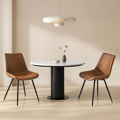 Yaheetech Dining Chairs Set of 2 Mid Century Modern Kitchen Chairs Brown | Faux Leather Upholstered Dining Room Chairs with Metal Legs and Curved Backrest, Armless Side Chairs for Kitchen Living Room - color: Brown, size: Set of 2
