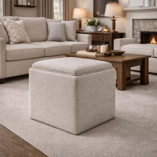 HomePop 17.5" Storage Ottoman with Tray Top - Light Brown Woven - color: Light Brown Woven