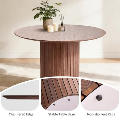 47" Round Dining Table for 4, Farmhouse Kitchen Table [Chamfered Edge Tabletop] Circle Pedestal Dinner Table, φ47.2"x29.5"H, Brown - color: Basic Brown 47