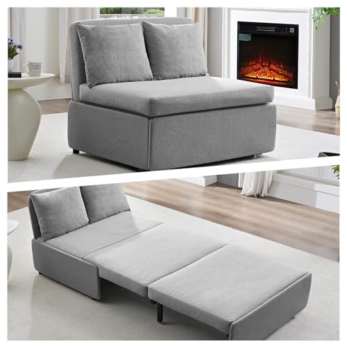 BALUS 43" W Twin Pull Out Sofa Bed Couch Loveseat Sleeper Sofas with Pullout Beds, 2 in 1 Convertible Guest Sleepers Sofabed with Pillows and Tri-fold Mattress for Living Room Apartment, Light Grey - color: Light Grey, size: Twin
