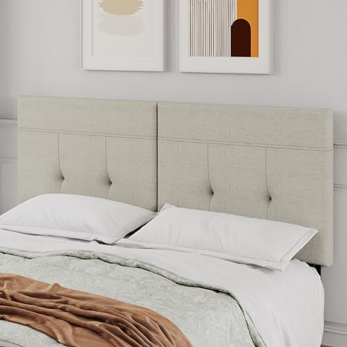 Upholstered Tufted Queen Size Headboard,Premium Linen Fabric Wood Head Board with Metal Legs, Adjustable Height from 42” to 56”, Bed Headboard in Modern Design,Backboard for Bed, Oatmeal - color: Oatmeal Linen, size: Queen