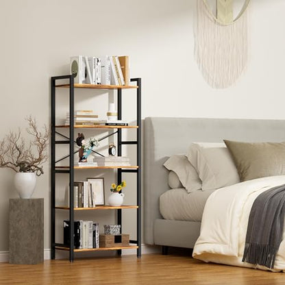 5 Tier Bookshelf,Storage Shelf with Steel Frame,Free Standing Open Book Shelves Storage Display Shelf - size: 5 Tier
