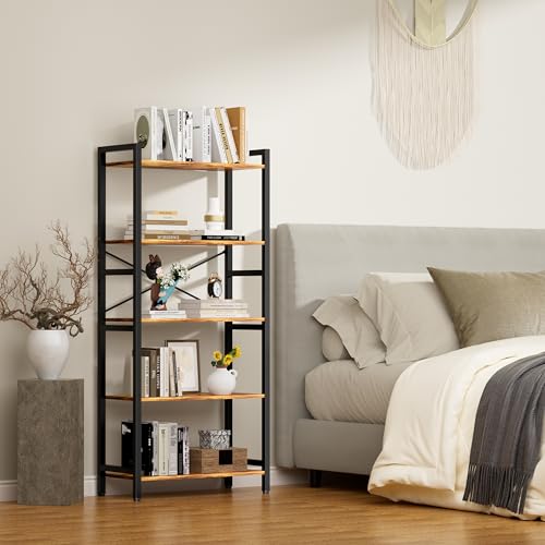 5 Tier Bookshelf,Storage Shelf with Steel Frame,Free Standing Open Book Shelves Storage Display Shelf - size: 5 Tier