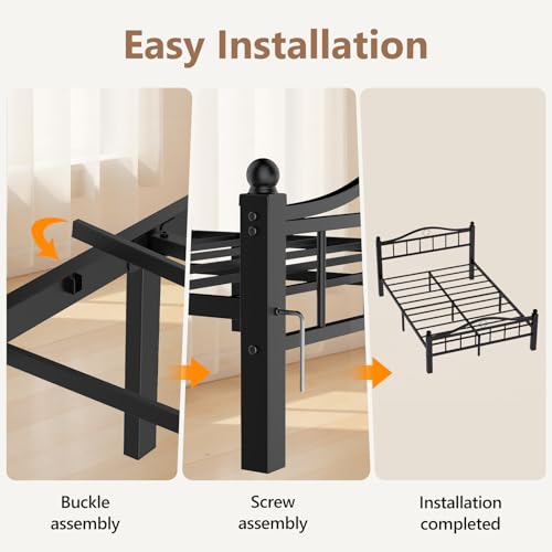 Metal Full Size Bed Frames with Headboard & Footboard | Noise-Free Design, 12“ Underbed Storage, Heavy Duty Metal, No Box Spring Needed, Tool-Free Assembly - color: Full -Black