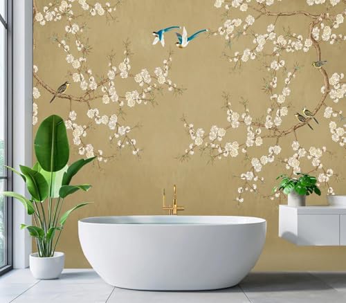 Eierme-Beautiful Background China Art. Flower with Bird Mural Wallpaper Peel and Stick 90" x 67" - color: No.22, size: 90" x 67"