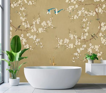 Eierme-Beautiful Background China Art. Flower with Bird Mural Wallpaper Peel and Stick 90" x 67" - color: No.22, size: 90" x 67"