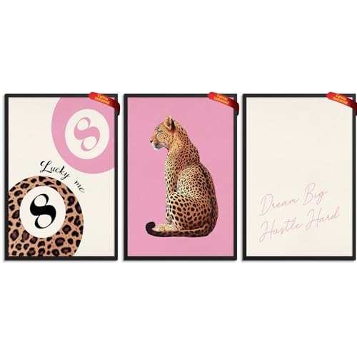 ZETCGSH 3pcs Leopard Wall Art Poster Cheetah Print Lucky 8 Pool Ball Poster Lucky Me Trendy Wall Gallery Preppy Cheetah Canvas Prints Picture Room Decor Aesthetics 16X24 in Unframed - color: Leopard -2-Unframed, size: 16L" x 24W"