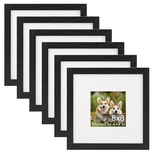 TOFOREVO 8x8 Picture Frames with 4x4 Mat Set of 6, Black | Wood Grain Design, Wall Mounting or Tabletop Display, for Christmas Mother's Day Father's Day birthday - color: Black Wood Grain, size: 8x8
