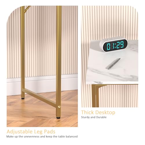 47 Inch Computer Desk with Wood Board and Metal Frame, Modern Simple Style Work Desk with Adjustable Feet, Study Gaming Desk Table for Home Office, Bedroom, Small Spaces - color: Gold