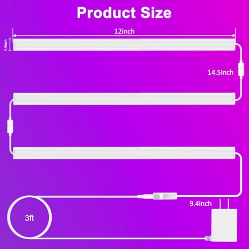 Benreom 3 Pack RGB Under Cabinet Lights with App and Remote Control | Dimmable Plug-In LED Light Bars for Kitchen Cabinets, Counters, Workbenches and Desks - size: 3 Pack