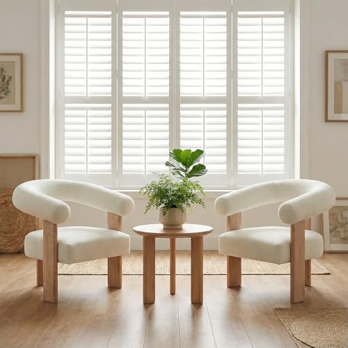VKNOW Barrel Accent Chairs Set of 2 with Armrests and Rubberwood Legs | Mid Century Modern Upholstered Living Room Chairs with Open Back, Chenille Fabric, arm chair for Living Room, Bedroom, Cream - color: Cream, size: Set of 2