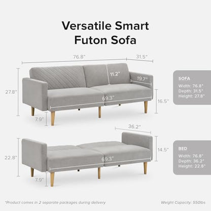 mopio 76.4" Futon Sofa Bed Chevron Styled, Sleeper Couch (Light Gray Fabric) - color: Light Gray Fabric