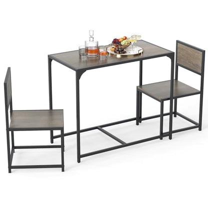 Giantex 3-Piece Dining Table Set for 2, Small Industrial Kitchen Table with 2 Chairs, Metal Frame, Space Saving Dinette Set for Breakfast Nook Dinner Small Space Apartment Living Room, Grey Oak - color: Grey