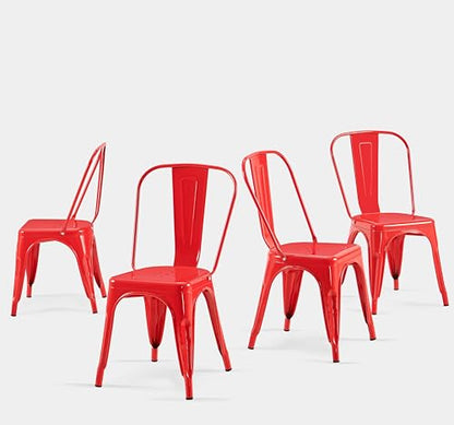 Metal Chairs Set of 4 Salsa Red | Dining Chairs Modern Stackable Tolix Chair for Kitchen Bistro Restaurant Dining Room Outdoor - color: Salsa Red