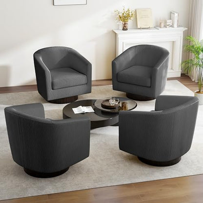 Swivel Barrel Accent Chair, Comfy Reading Armchair, Charcoal, Set of 2 | Club Chairs for Adults, Low-Back Design, Modern Round Style, Solid Wood Frame & Metal Swivel Base, For Living Room & Bedroom - color: Charcoal
