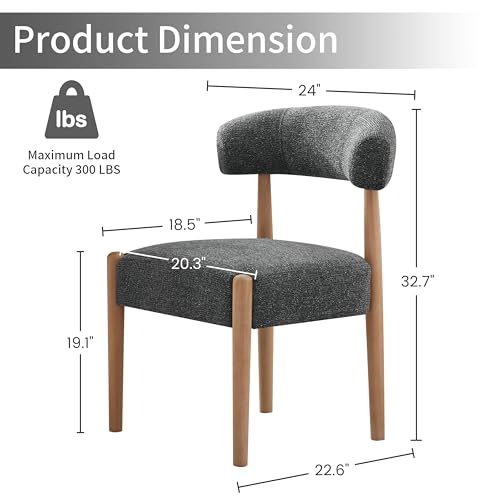 VKNOW Wooden Dining Chairs Set of 2 with Rubberwood Legs, Curved Backrest | Modern Upholstered Dining Chairs with Thickened Cushion, Soft Chenille Fabric, for Dining Room/Kitchen, Black - color: Black, size: Set of 2