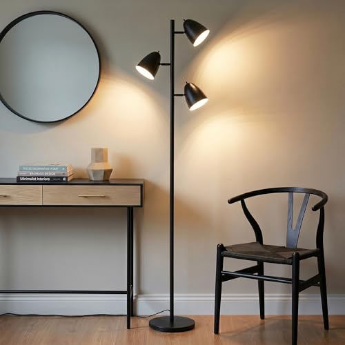Brightech Jacob LED Standing Lamp, Modern Bright Floor Lamps for Living Rooms & Bedrooms, Tall LED Lighting Lamp with Adjustable 3 Light Tree – Classic Black - color: Black