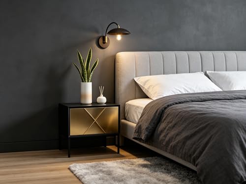 Phansthy Modern Brass Wall Sconce Hardwired 2 Pack, Adjustable Lighting Direction Wall Light, Swing Arm Wall Lamp with 8.5" Metal Half Sphere Shade for Bedside Reading, Farmhouse (Black Gold) - color: Black Gold