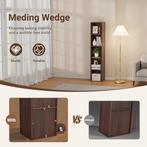 5 Cube Walnut Book Shelf, Tall Bookcase for Home Office Bedroom Living Room - color: Walnut, size: 5 Cube