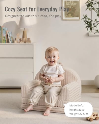 Blissful Diary Kids Couch, 2-in-1 Soft Kids Sofa, Kids Sofa Chair, Comfy Kids Furniture for Playroom, Reading & Play, Fuzzy Cream White - color: Fuzzy Cream White