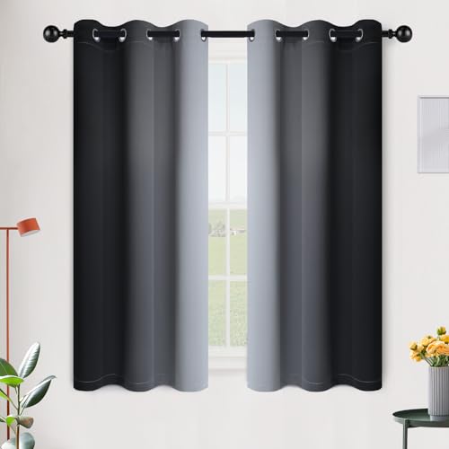 SimpleHome Ombre Black to Grey White Curtains for Living Room 42Wx54L | Room Darkening Curtains for Bedroom,Gradient Light Blocking Curtain,Thermal Insulated Grommet Window Drapes,2 Panels,54 Inch - color: Black, size: 42"W x 54"L (Pack of 2)