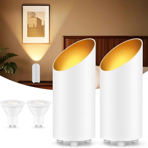 Uplighting Indoor, 7W Floor Can Lights with 2700K LED GU10 Bulbs | 2 Pack IP44 Waterproof Uplights Spotlight for Dark Corner Sofa House Plant Wall Artwork Indoor, 6.5FT Plug Cord & Foot Switch - color: White - 2 Pack