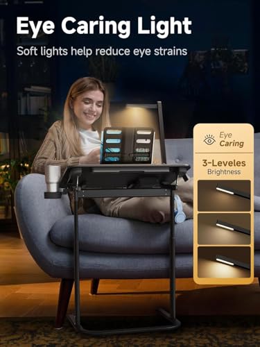 SAIJI XXL Extra Large Sturdy TV Tray Table, Laptop Desk for Couch | Height & Tilt Adjustable Heavy Duty TV Trays for Eating, Working, Writing,Drawing, Recliner Table Couch Desk with LED Light - size: 25.6" x 17.7"