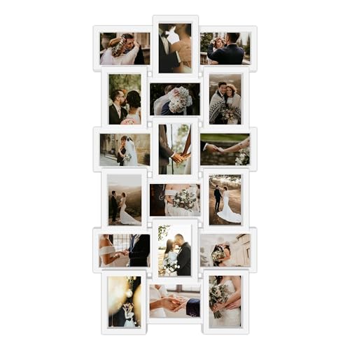 J.M.Deco Collage Picture Frames for Wall Decor, 18-Opening Family Picture Frame Set, One-Piece Photo Frames for Living Room, Bedroom, Gallery, Pure White - color: Pure White * 18 Opening