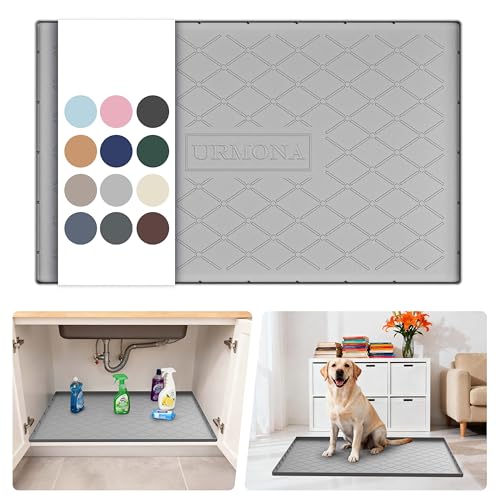 URMONA Under Sink Mat for Kitchen Waterproof, 34" x 22" Silicone Under Sink Mat for Shelf Liner Organizer, Cabinet Sink Protector Under Sink Liner for Bottom Kitchen, Bathroom(Light Grey) - color: Light Grey, size: 22"W x 34"L