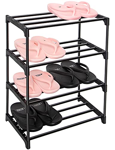 LNYZQUS Upgrade 4-Tier Small Shoe Rack, Metal Stackable Kids Shoe Shelf Storage Shoe Stand Organizer for Closet Entryway Hallway,Zapateras Organizer for Shoes(Black) - color: Black