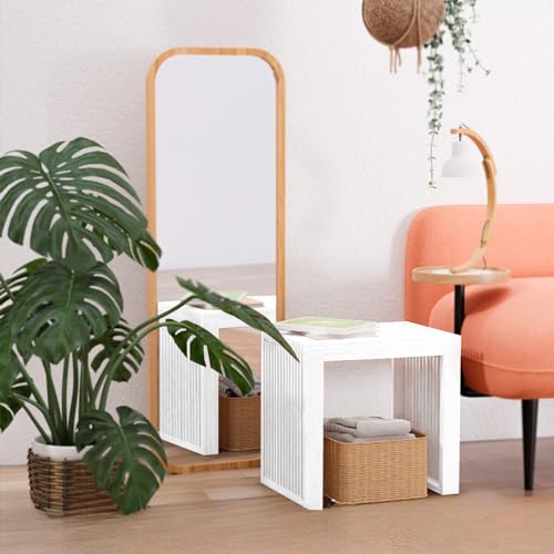 APRTAT Bamboo Dining Bench 17-Inch Indoor Wood Shoe Rack Bench for Entryway | Easy Assemble, Sturdy & Durable,Slatted Design,Versatile Everyday Seating,Living Room Hallway Bedroom Bathroom - color: White, size: Small