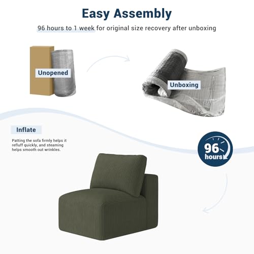 Modern Single Boneless Sofa Couches for Living Room - 39" Cloud Couch - Easy Assembly, Cozy Corduroy Convertible Full Sponge Compression Sofas for House, Apartment(Green)