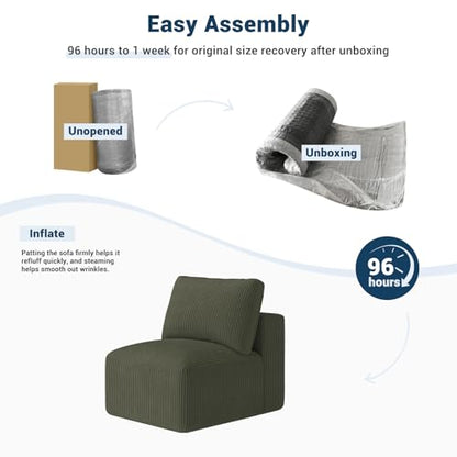 Modern Single Boneless Sofa Couches for Living Room - 39" Cloud Couch - Easy Assembly, Cozy Corduroy Convertible Full Sponge Compression Sofas for House, Apartment(Green)