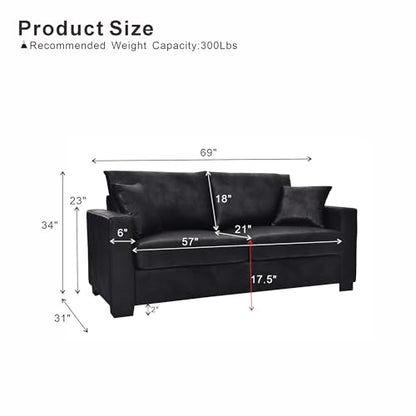 Two-Seater Loveseat with Foil Fabric and Throw Pillows, Compact Design for Apartments and Living Rooms - Black - color: Black