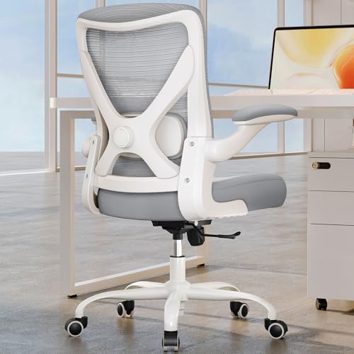 Office Chair: 330LBS Mesh Ergonomic Desk Chair Comfy with 3D Lumbar& Swivel | Ergalithic Computer Chair-Executive Task Work Chairs with Flip-up Arm Home Office Desk Chairs Gaming Chair for Adults(White) - color: Grey, size: Pack of 1