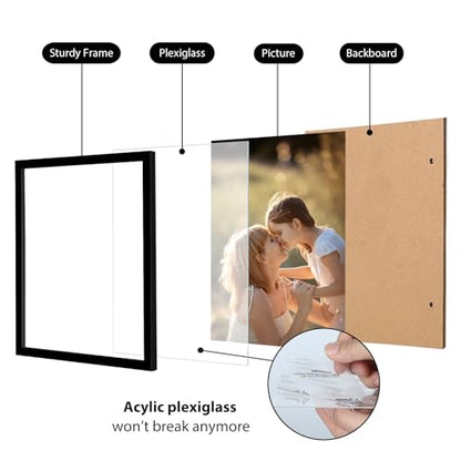 8.5x11 Picture Frame Black Set of 9, Diploma Frame with Acrylic Plexiglass for Pictures, Certificate Degree Document Frame Tabletop and Wall Mounting Display - color: Black, size: 8.5x11