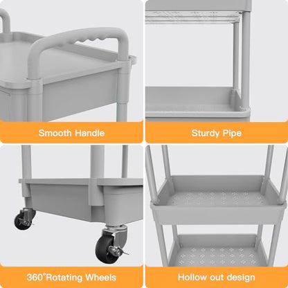 3 Tier Rolling Utility Cart with Drawer,REBECAT Utility Cart Made of Multifunctional Storage Organizer Tool for Kitchen,Bathroom,Living Room,Office(Gray) - color: Gery
