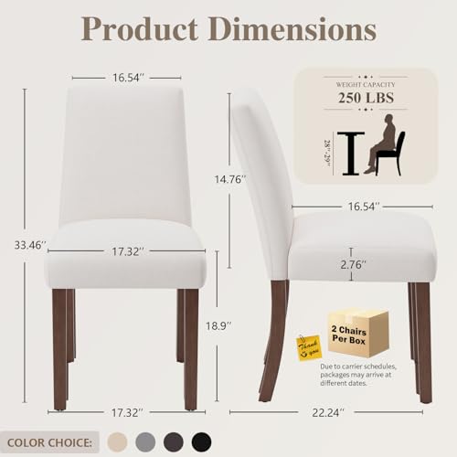 Dining Chairs Set of 6, Parsons Chairs for Small Spaces, Light Beige | Modern Dining Room Chairs with Solid Wooden Legs, Fabric Upholstered Kitchen Chairs for Restaurant & Cafe - color: Light Beige, size: Set of 6