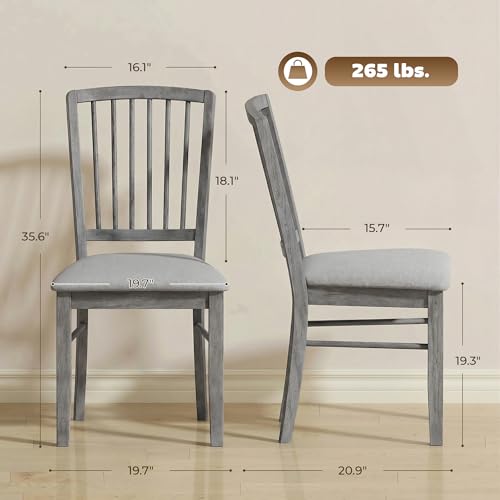 HOMCOM Farmhouse Dining Chairs Set of 2 Rubberwood Legs, Rustic Gray | Upholstered Linen Fabric, Kitchen Chairs, for Kitchen, Dining Room - color: Rustic Gray