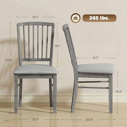 HOMCOM Farmhouse Dining Chairs Set of 2 Rubberwood Legs, Rustic Gray | Upholstered Linen Fabric, Kitchen Chairs, for Kitchen, Dining Room - color: Rustic Gray