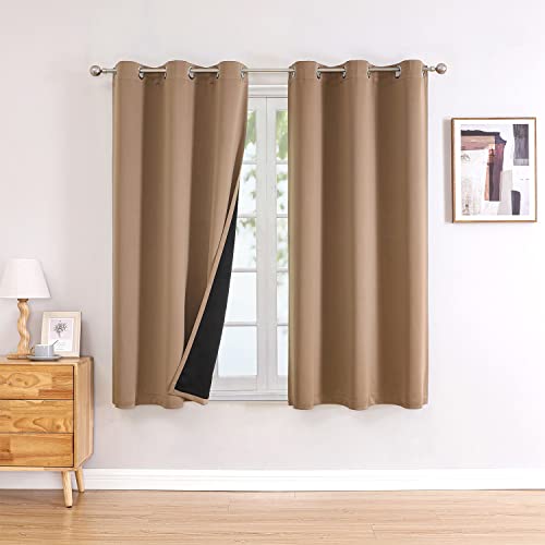 ChrisDowa 100% Blackout Curtains for Bedroom 63 Inches Long 2 Panels Set | 2 Thick Layers, Thermal Insulated, Light Blocking, Grommet, Window Treatment, Living Room Drapes, Cappuccino, 38 x 63 Inch - color: Cappuccino, size: 38"W x 63"L (Pack of 2)