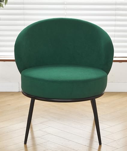 GDFStudio 27" Modern Accent Chair, Comfy Lounge Chair, Velvet Upholstered Chair, Mid Century Modern Armchair with Metal Legs, Solid Wood Frame, Cushion Barrel Side Chair for Living Room Bedroom, Green - color: Green + Velvet