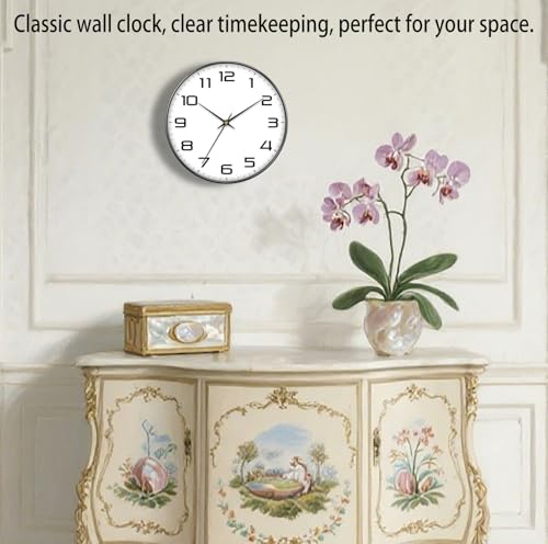 Silent Wall Clock with Extra Large Numbers - 10 Inch Modern Battery Operated Analog Clock, Tempered Glass, Non-Ticking Wall Clocks for Living Room, Bedroom, Kitchen, Office, Classroom, Black - color: White Black, size: 10 Inch
